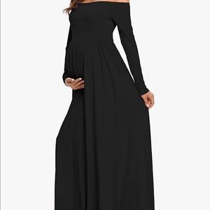 Black long sleeve maternity photo shoot dress